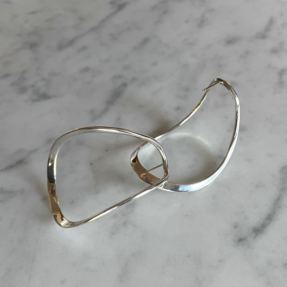 Sculptural Sterling Silver Pringle Curved Hoop Modernist Earrings